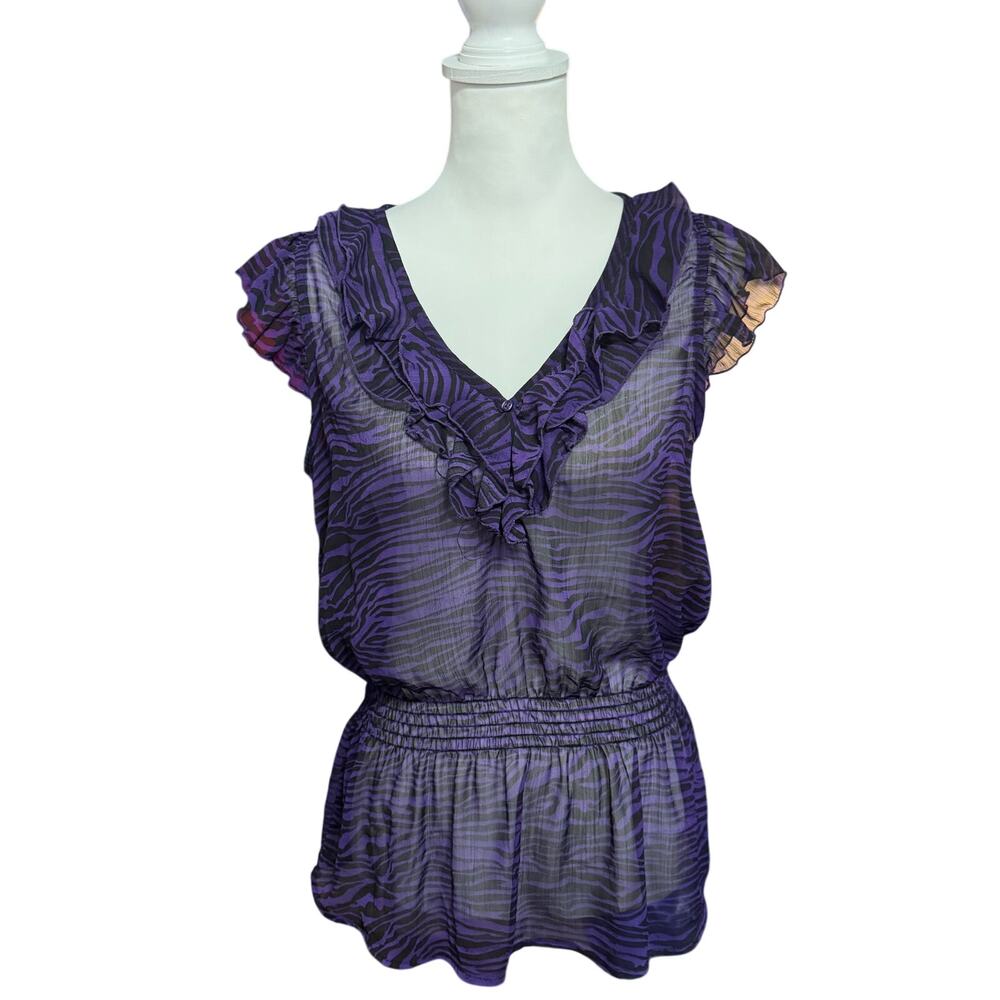 Miley Cyrus Max Azria purple Zebra Ruffle Top Juniors Size Large